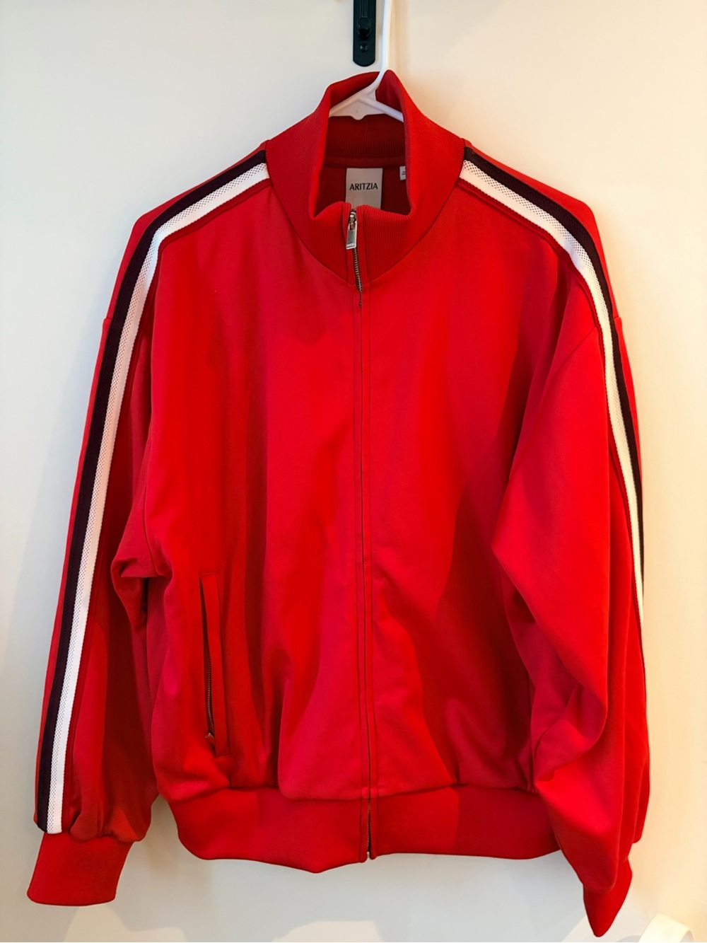 Aritzia Anfield Women’s Red Track Jacket with Contrast Stripes